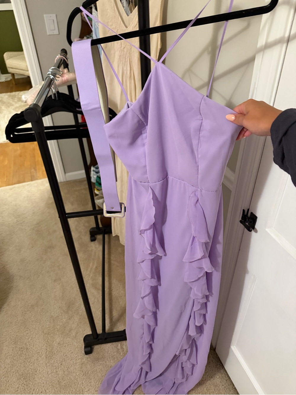 Trendyol Lilac Ruffled Spaghetti Strap Dress